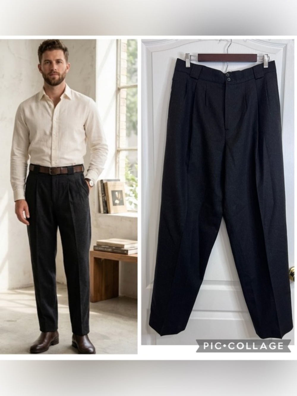Giorgio Sant Angelo 100% Merino Pleated Dress Pants Classic Tailored Fit size 14